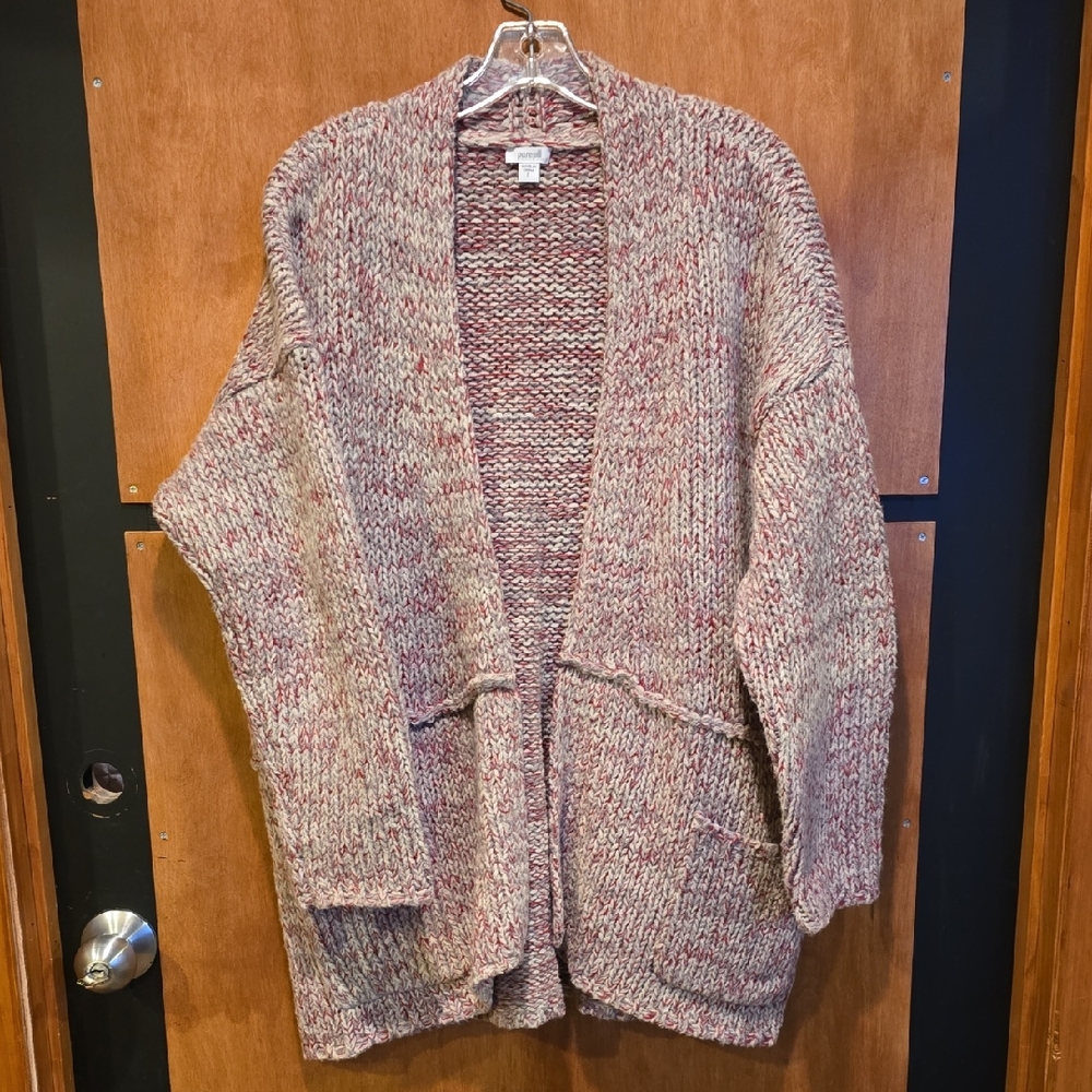 J. Jill Marled Open-Front Cardigan - Red and Cream